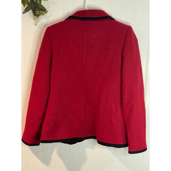 Grace Elements Womens Red Wool Blazer With Black Trim Size 10 - Picture 2 of 13